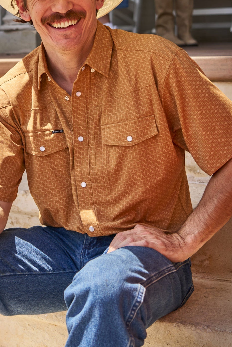 Poncho Mens The Littlefield Shirt mens short sleeve western shirt southwest print Boltranchstore.com free shipping instock