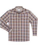 Poncho The Muleshoe brown and blue plaid western shirt with pearl snaps and built in stretch mens ranch wear Kamas Utah SKU SHNYWSLS3010