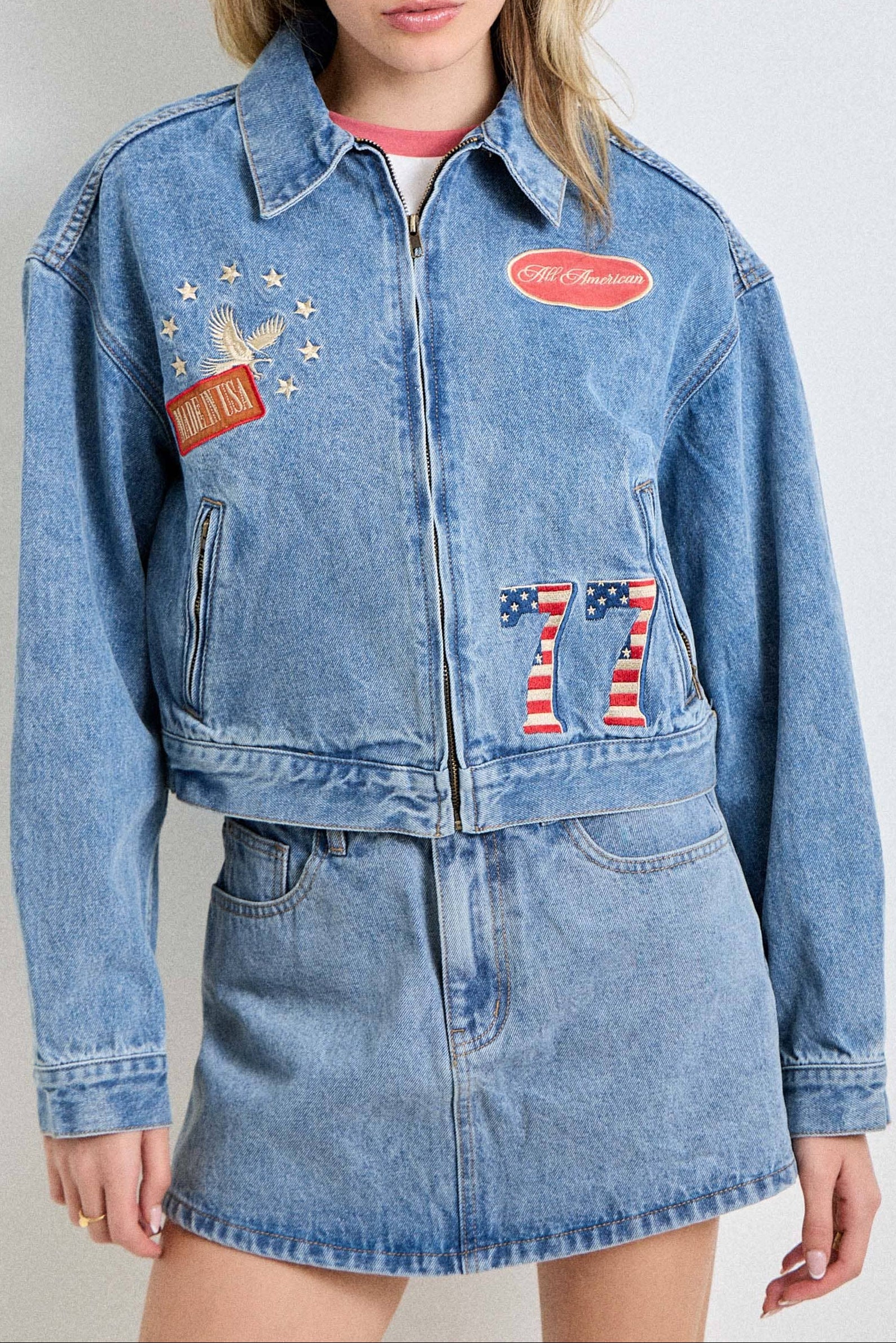 The American Embroidered Zip Jacket america blue jean jacket 