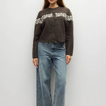 Womens thick brown cardigan sweater with white design The Georgina Cardigan found at Bolt Ranch Store