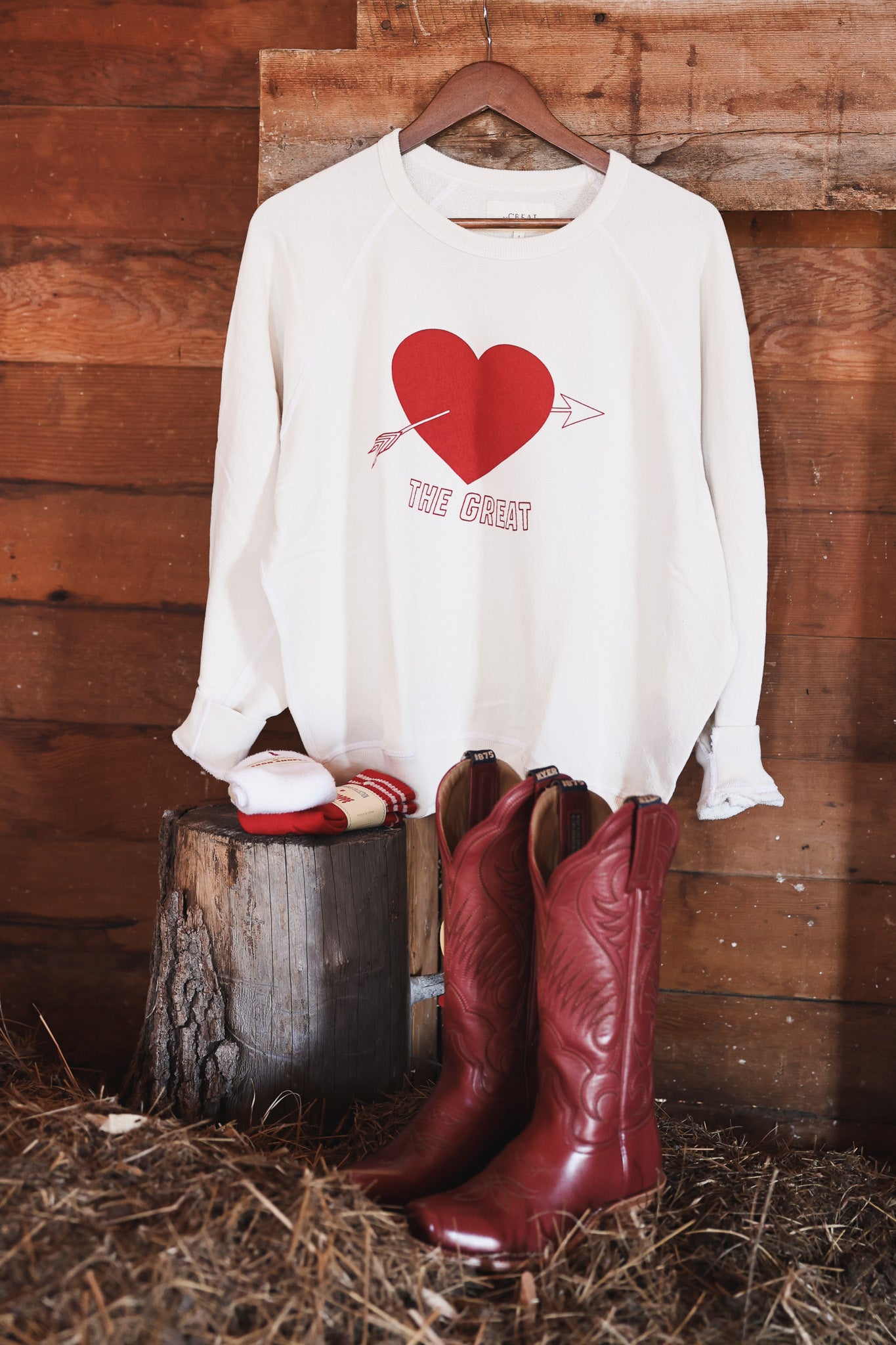 The Great College Sweatshirt with Heart Graphic womens 2026 This is the Great clothing brand at Boltranchstore.com buy now Free shipping womens fashion western brand