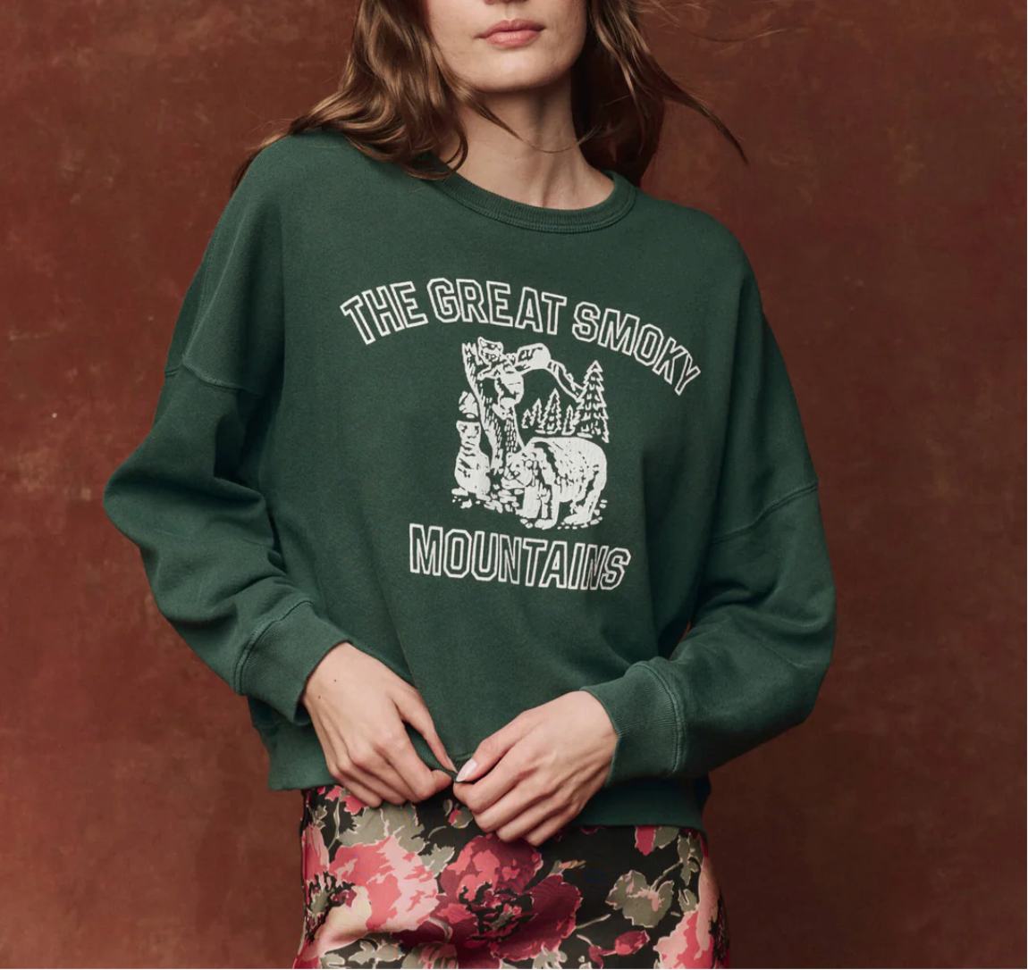 The Great Teammate Sweatshirt Womens Green Great Smoky Mountains by The Great Brand with Bolt Ranch Store