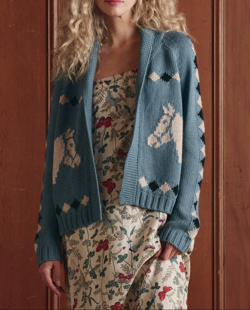 The Great Blue Bell Stable Lodge Cardigan This is the Great western fashion horse blue Free Shipping Boltranchstore.com 