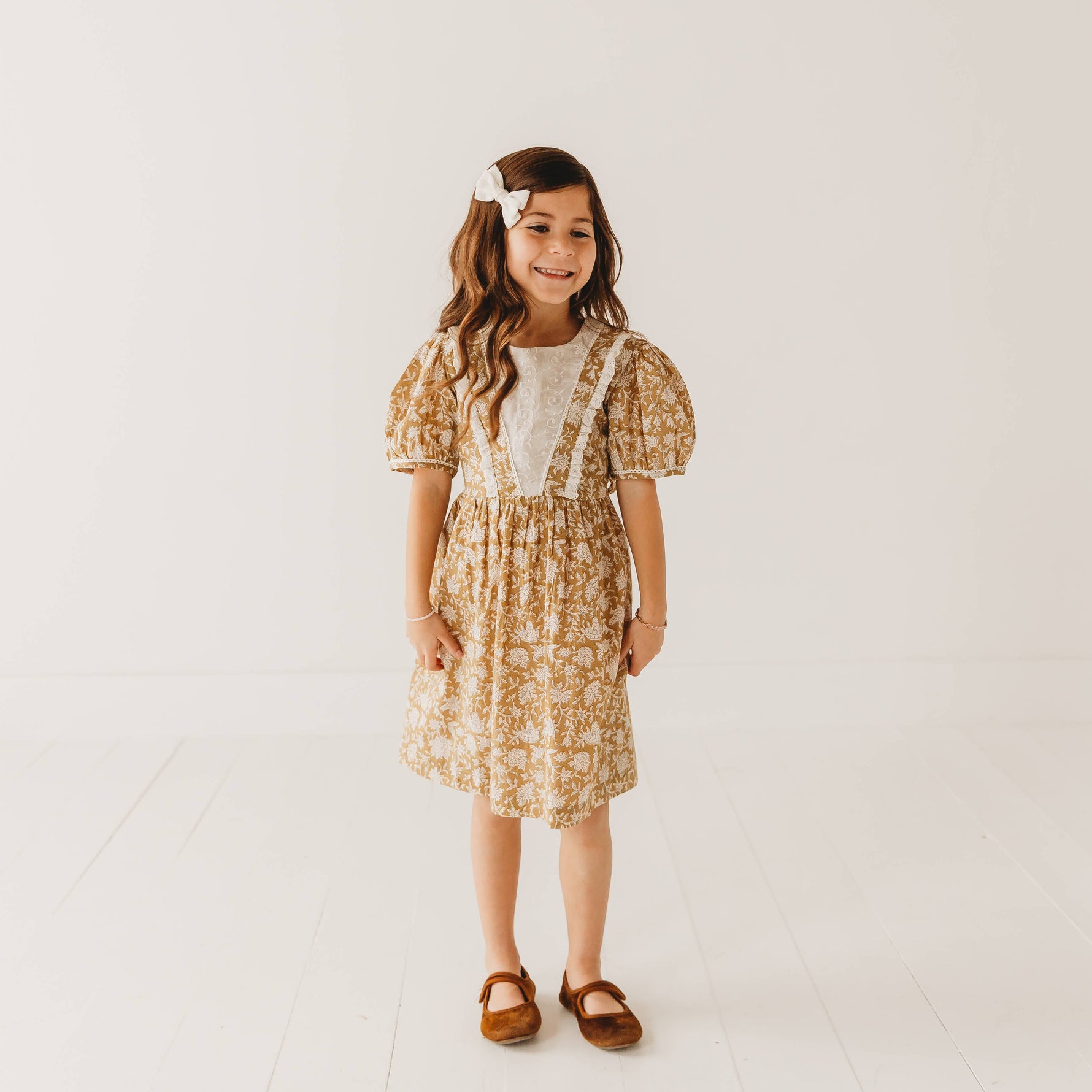 The Hazel Girls Dress Embroidered fabric V shape Yoke Dress Ballerina Farm Kids Girls Dress at Boltranchstore.com free shipping Utah