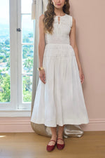 The Maria Sleeveless Smocked Shirred Waist Midi Dress Boltranchstore.com White Navy summer dress womens western fashion boutique dress cute popular doen dupe