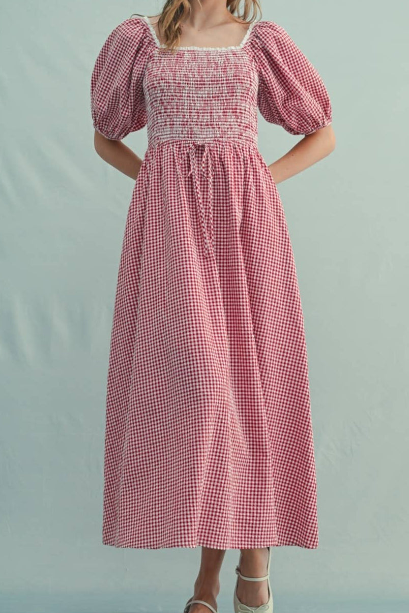 Tillie Trim Detail Gingham Midi Dress available at boltranchstore.com
