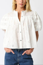 Tilly Bubble Shirt womens eyelet white short sleeve puff shirt Olivaceous Boltranchstore.com free shipping 