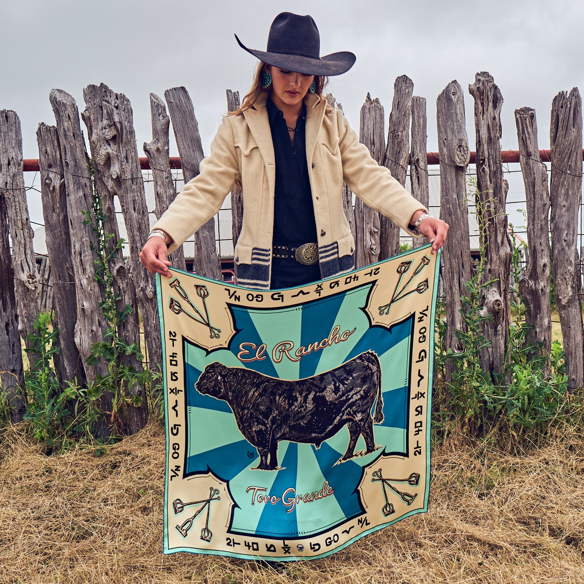 Fringe Scarves Toro Grande Angus Silk Scarf Fringe logo on center edge ranch wear