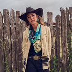 Fringe Scarves Toro Grande Angus Silk Scarf hand illustrated artwork by David Bond for the Fringe Artist Collection western fashion