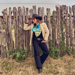 Fringe Scarves Toro Grande Angus Silk Scarf tied short and snug at the collar rodeo