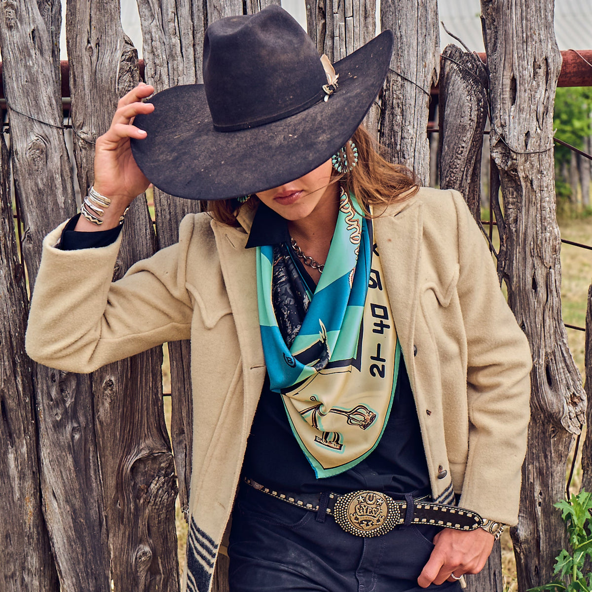 Fringe Scarves Toro Grande Angus Silk Scarf roomy Long Tall size for wrapping twice around the neck rodeo style