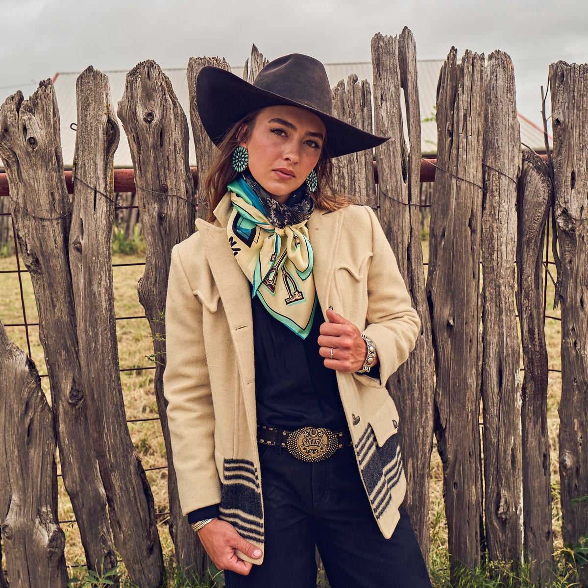 Fringe Scarves Toro Grande Angus Silk Scarf worn as a hair scarf or hatband western fashion
