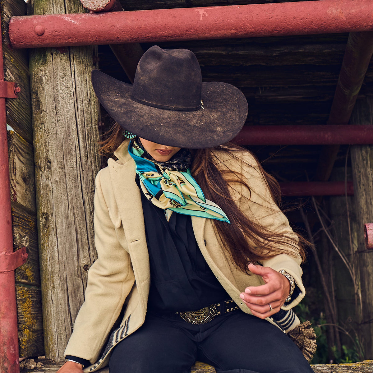 Fringe Scarves Toro Grande Angus Silk Scarf compact Shorty size for a neat front knot western fashion Utah