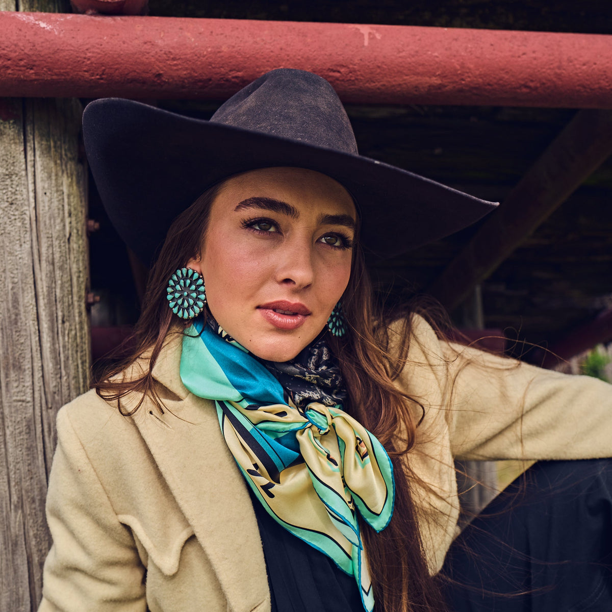 Fringe Scarves Toro Grande Angus Silk Scarf vintage western sign painting style lettering cowgirl