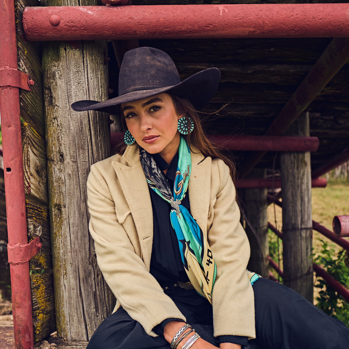 Fringe Scarves Toro Grande Angus Silk Scarf soft satin sheen that catches the light ranch wear