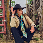 Fringe Scarves Toro Grande Angus Silk Scarf paired with a felt cowboy hat for ranch wear western clothing Utah