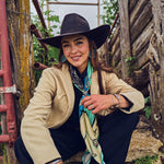 Fringe Scarves Toro Grande Angus Silk Scarf rich printed color on luxe satin silk cowgirl style