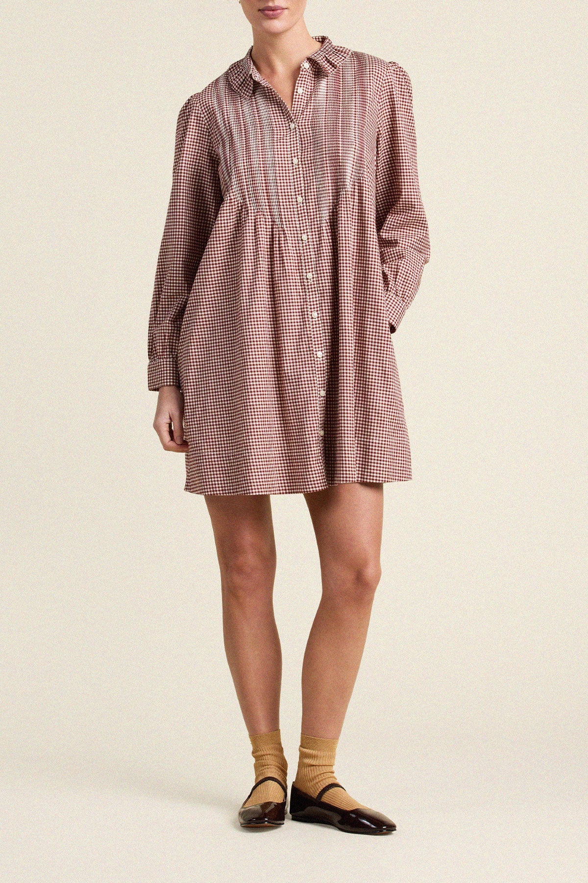 Trovata Olive Dress Mahogany Check antique white buttons down the front placket western fashion Kamas