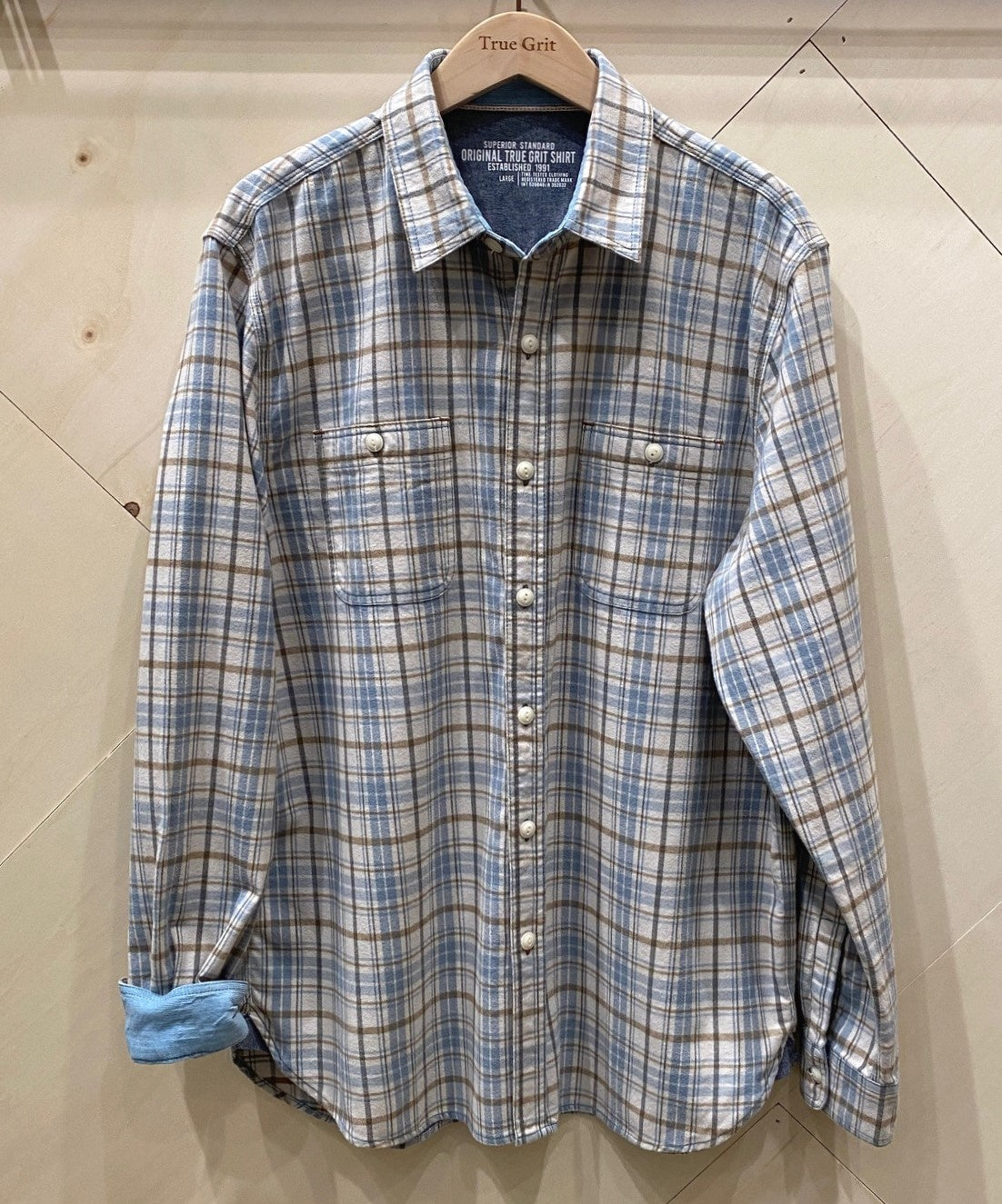 True Grit Mens Silver Sky Plaid Shirt