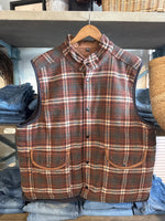 True Grit Sundance Vest a plaid brown vest with button up front and button down pockets fully lined at boltranchstore.com