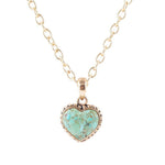 Turquoise heart-shaped pendant on a gold chain Turquoise Heart Pendant and Bronze Necklace at boltranchstore.com free shipping