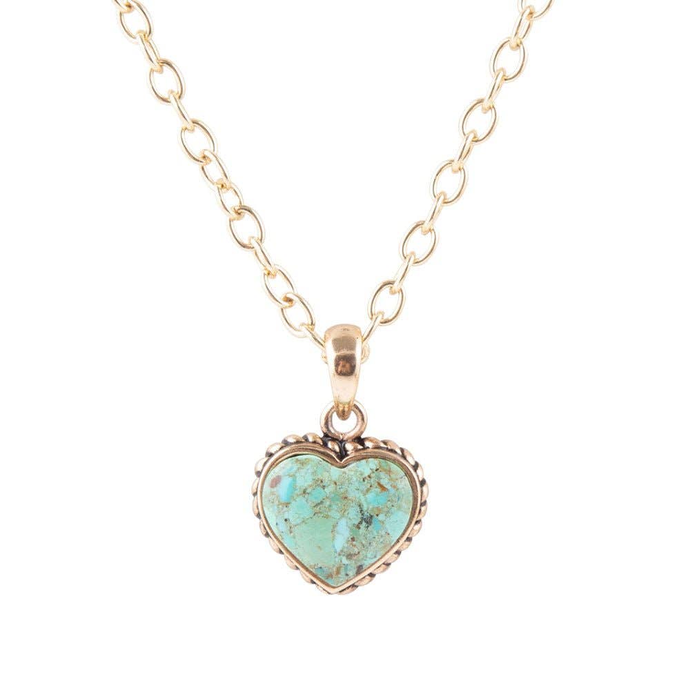 Turquoise heart-shaped pendant on a gold chain Turquoise Heart Pendant and Bronze Necklace at boltranchstore.com free shipping