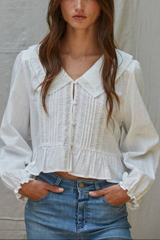 Veronica Collar V Neck Long Sleeve Top order at boltranchstore.com