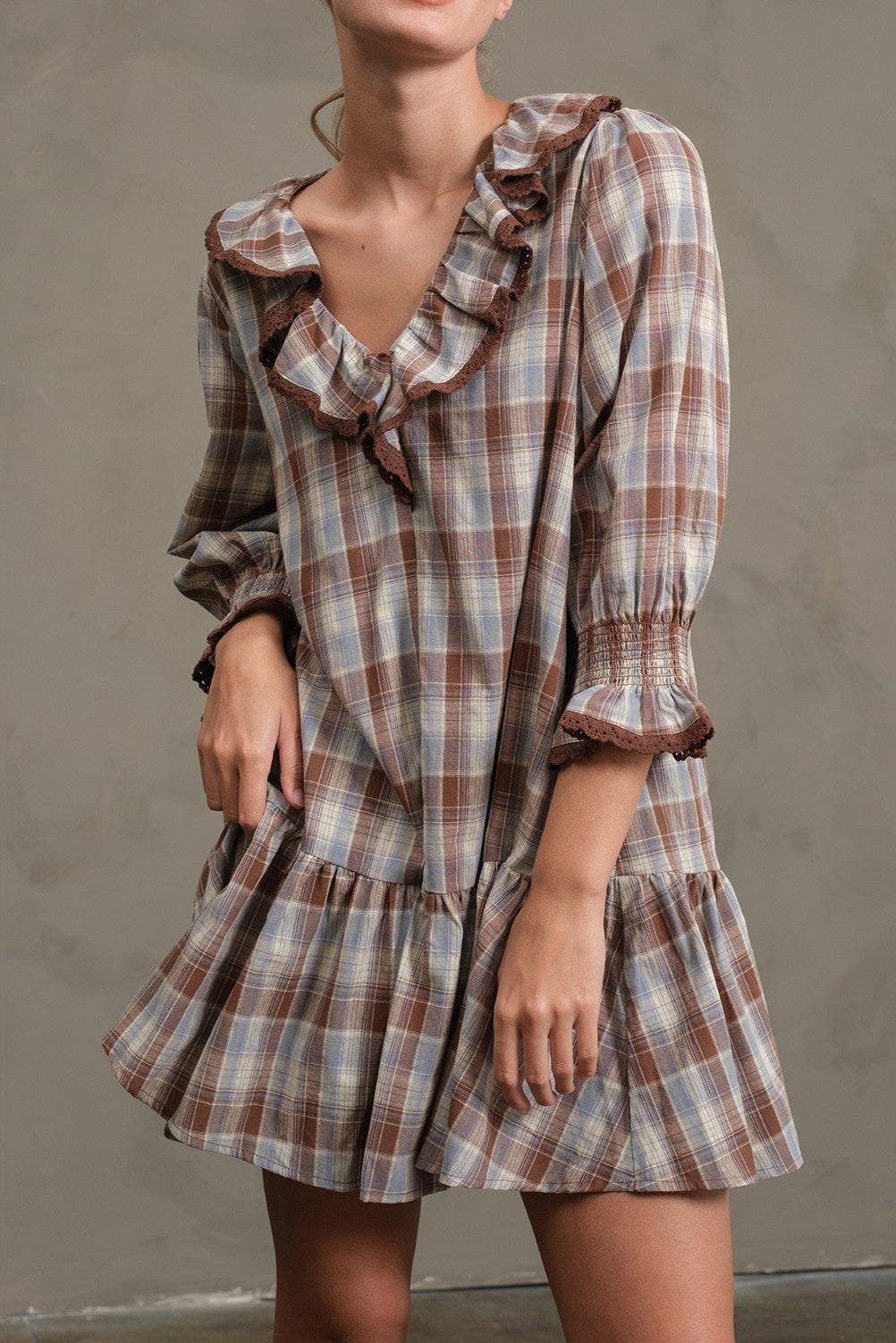 Vida Vintage Ruffle Babydoll Dress with a western flair perfect with cowgirl boots at boltranchstore.com