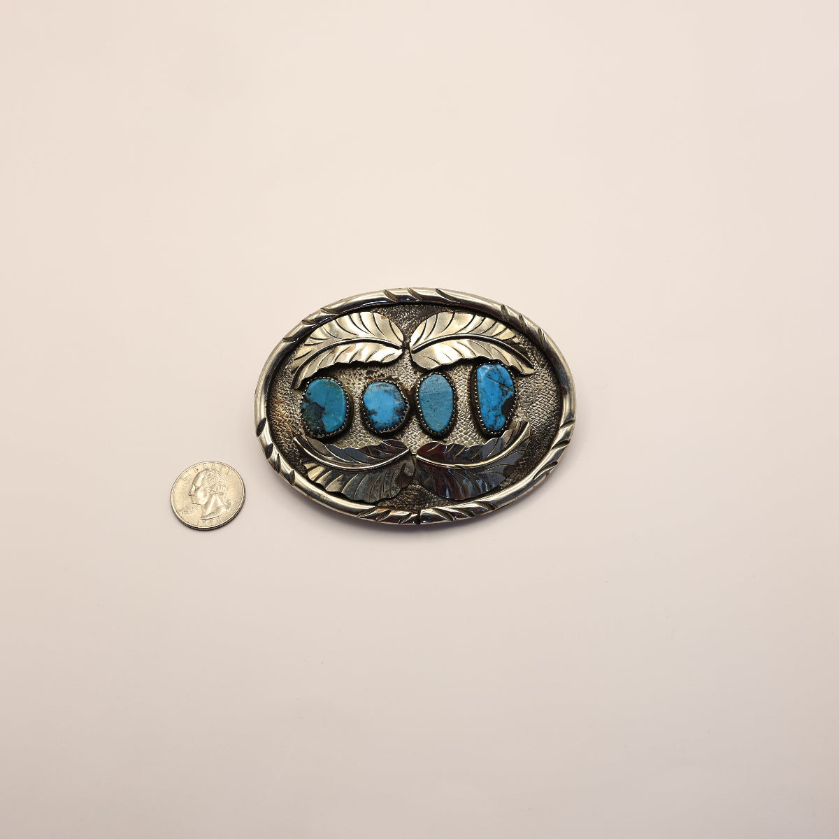 Vintage Feather Wrapped Turquoise Belt Buckle exclusively at boltranchstore.com