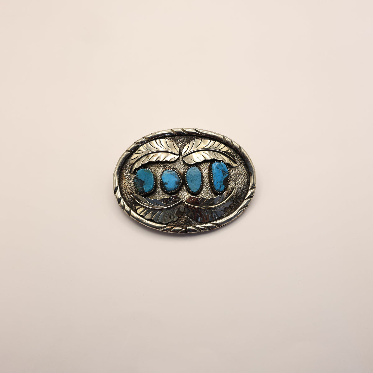 Vintage Feather Wrapped Turquoise Belt Buckle boltranchstore.com exclusive