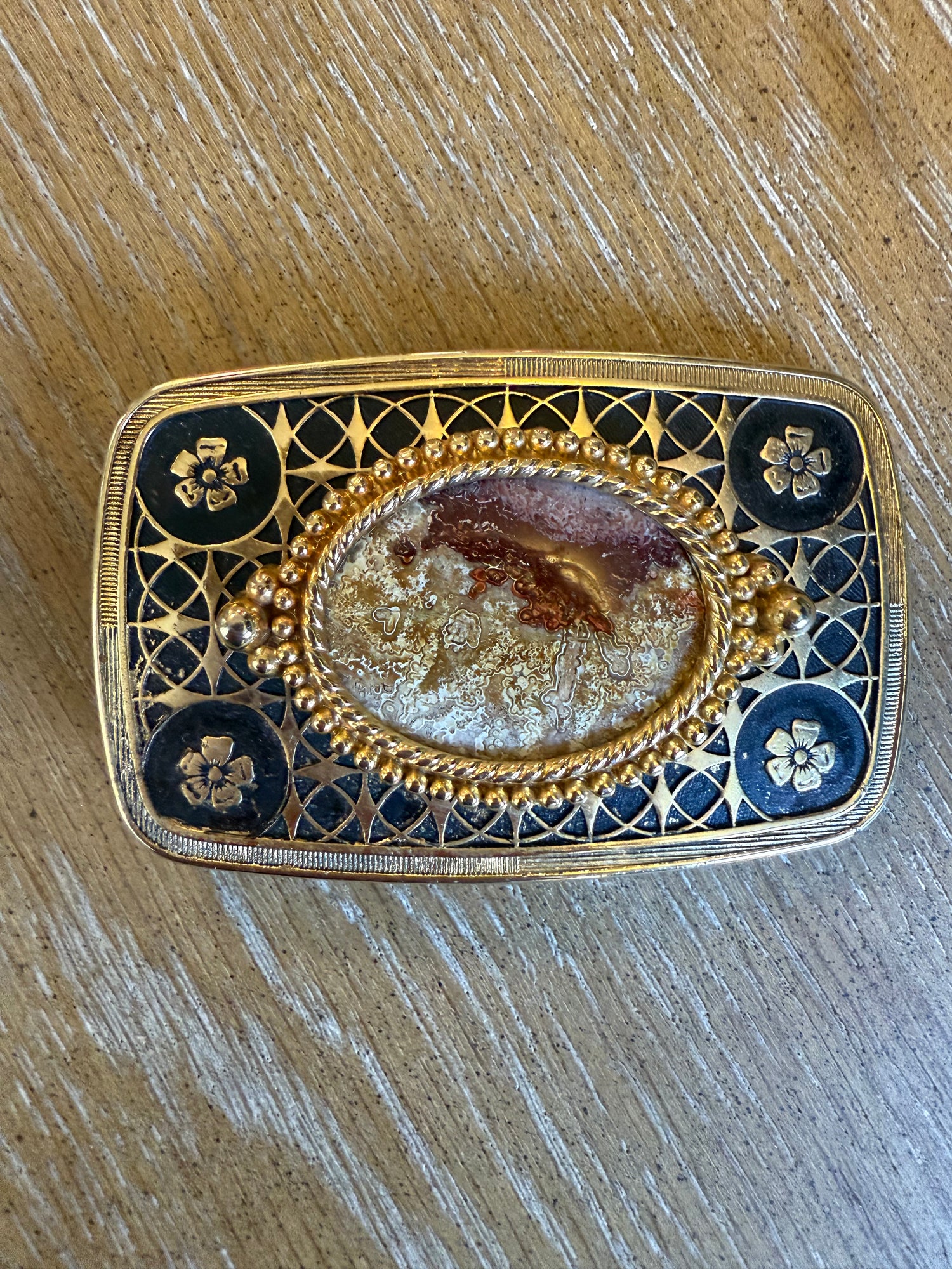 Vintage Pink White Lace Agate Buckle buy at boltranchstore.com antiques 