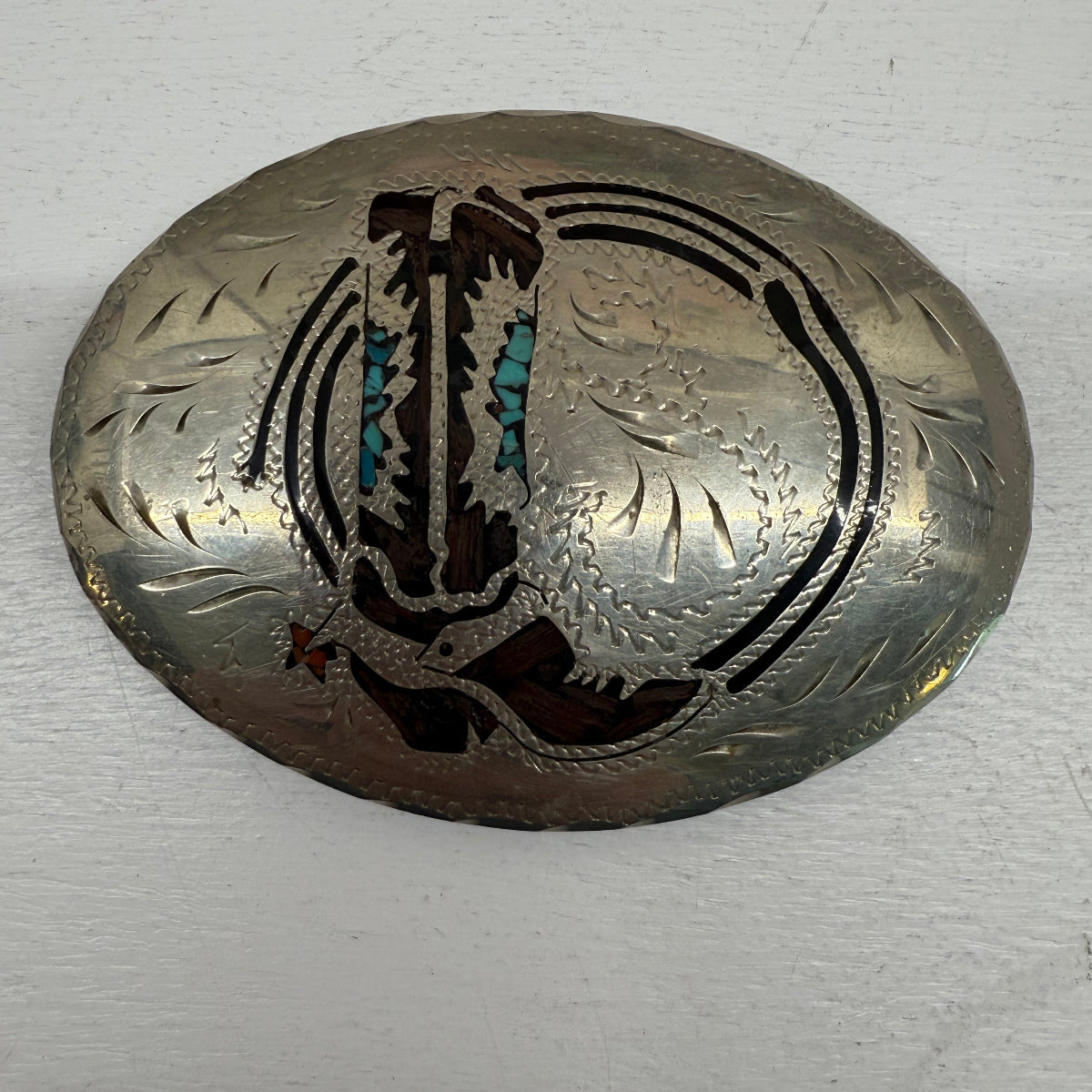 Vintage Turquoise Inlaid Cowboy Boot Buckle western wear