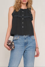 black tank top 100% cotton lace detailing button up boltranchstore.com 