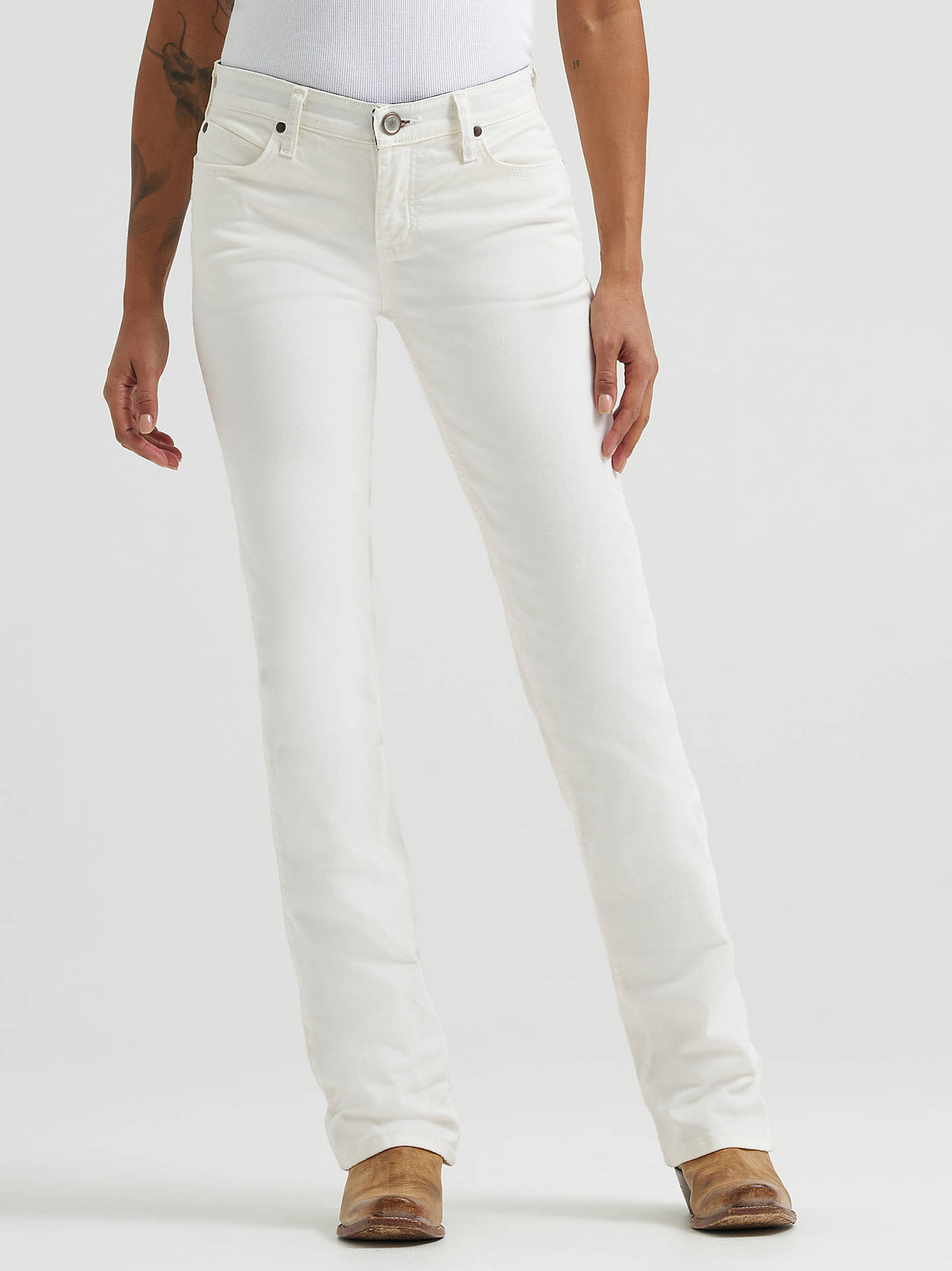 Women's Wrangler Ultimate Riding Jean Q-Baby Mid-Rise Bootcut at boltranchstore.com Wrangler Womens Q baby White Bootcut Jean queening jeans dying jeans white jeans free shipping 