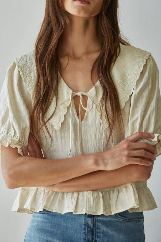 Wendy Woven Embroidered Collar Blouse order at boltranchstore.com