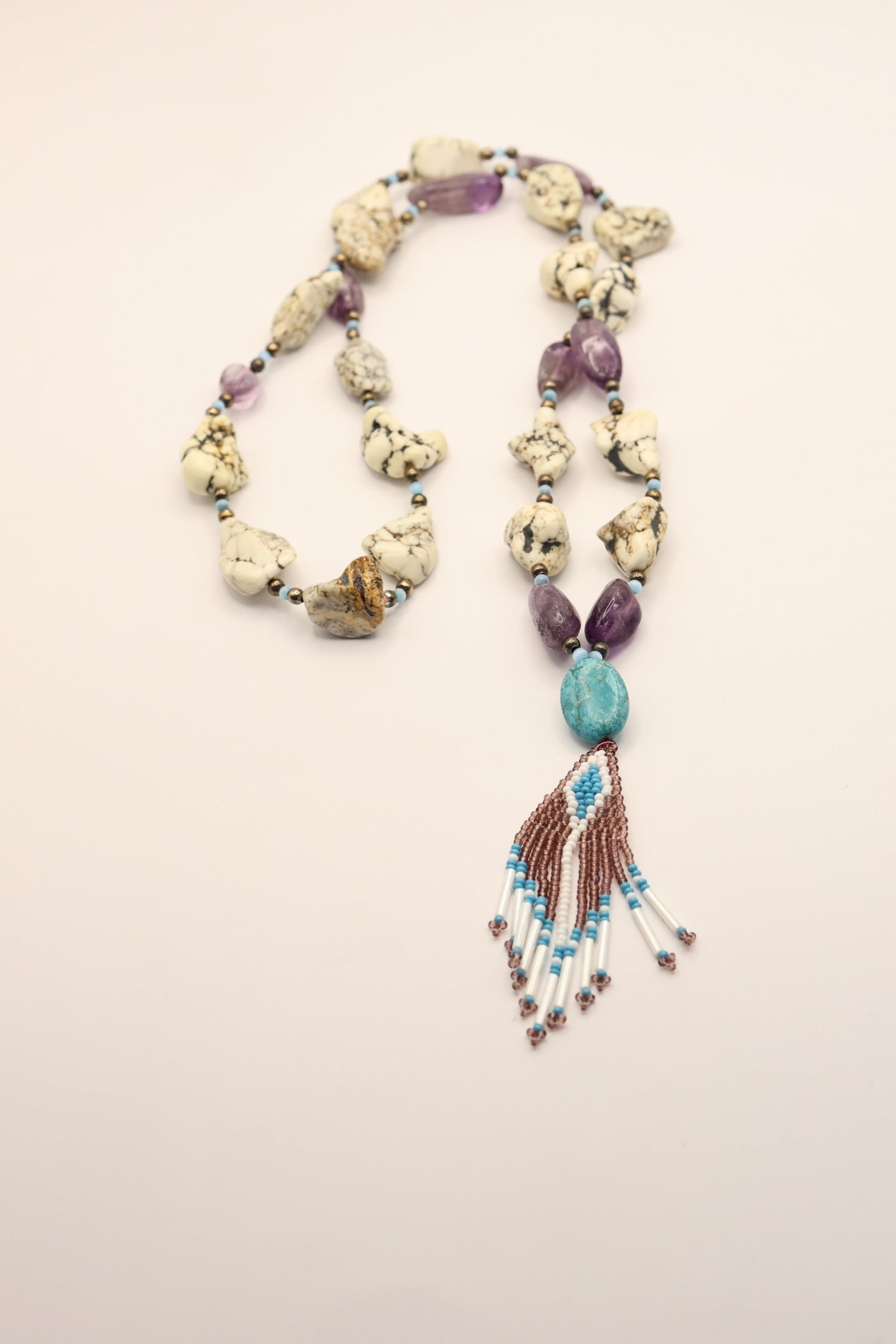 White Stone Turquoise and Amethyst Navajo Native American jewelry womens necklace at bolt ranch store