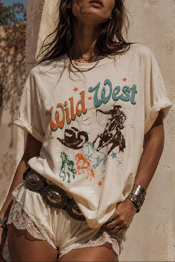 Wild West Ranch Club Tee Boltranchstore.com Free Shipping womens western cowgirl cowboy cream vanilla yellow t-shirt