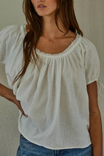 Winny Woven Cotton Top womens short sleeve spring summer off white cotton top popular womens fashion at Boltranchstore.com