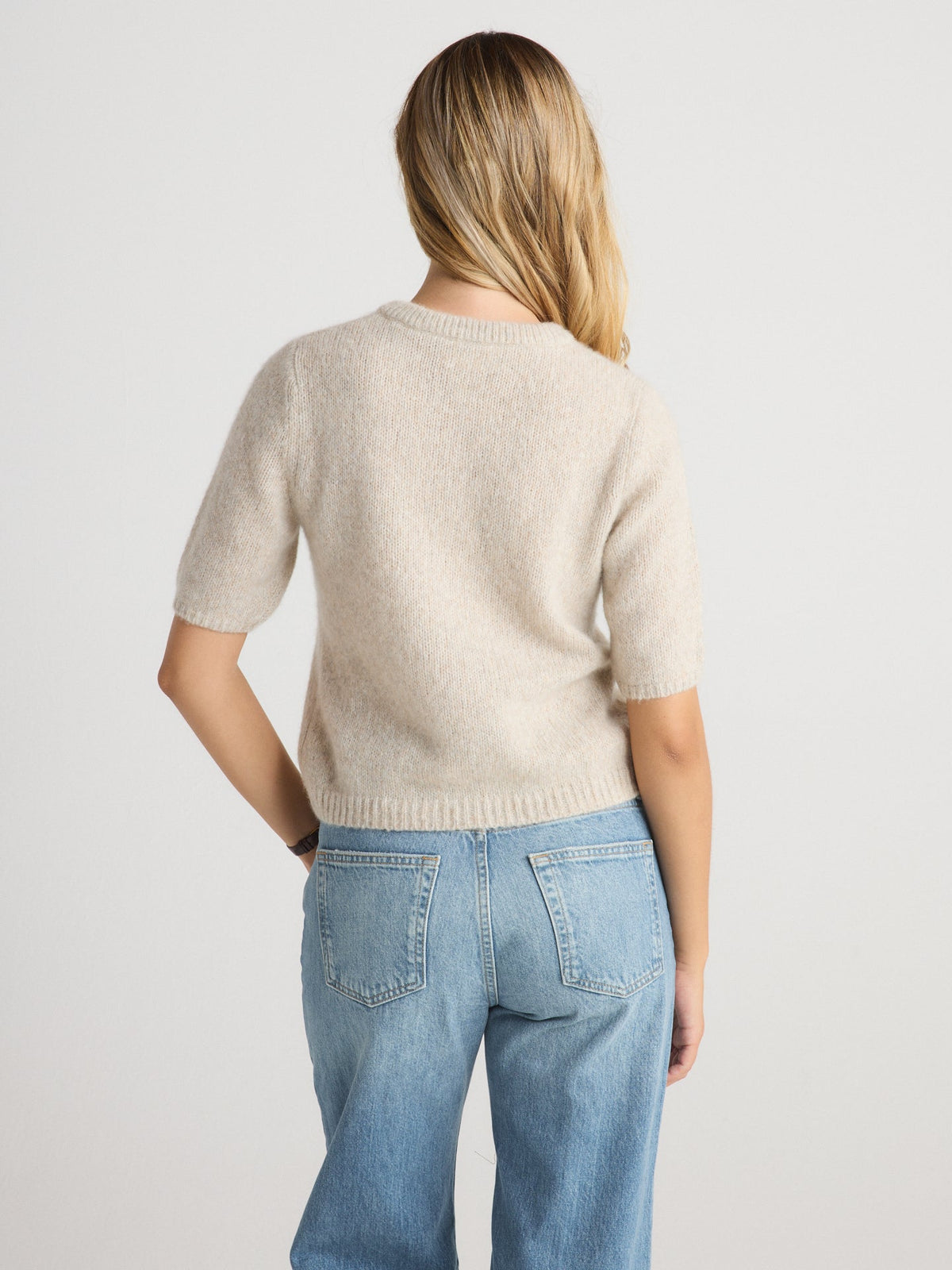W Cashmere BRENDA Short Sleeves Earth clean unadorned back panel with even drape ranch wear