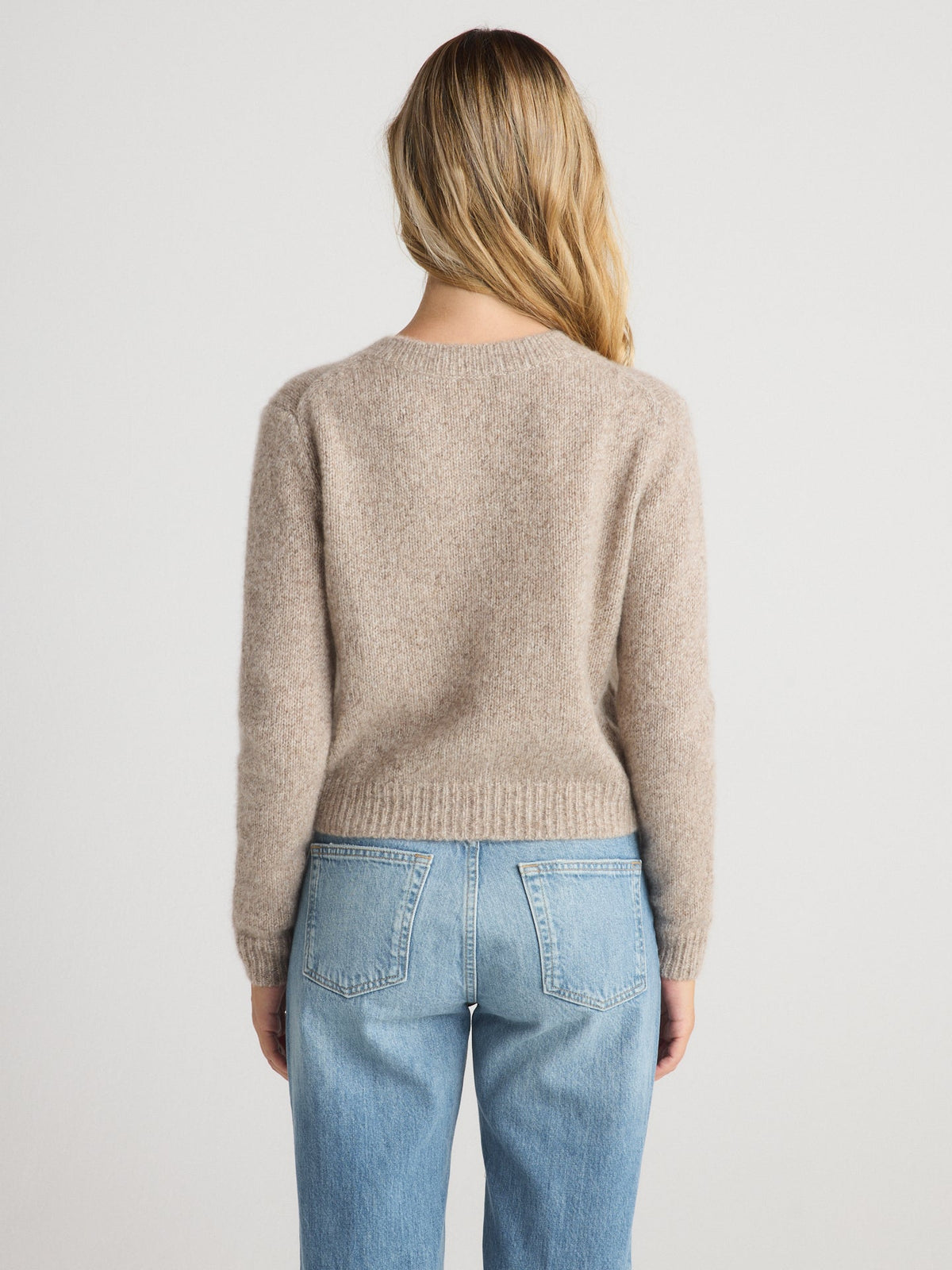 W Cashmere PHOEBE Cardigan Heather Brown fine 5 gauge single ply knit with tonal buttons western fashion