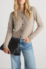 W Cashmere PHOEBE Cardigan Heather Brown taupe silk cashmere button front cardigan womens western boutique Utah SKU 25FHA0102