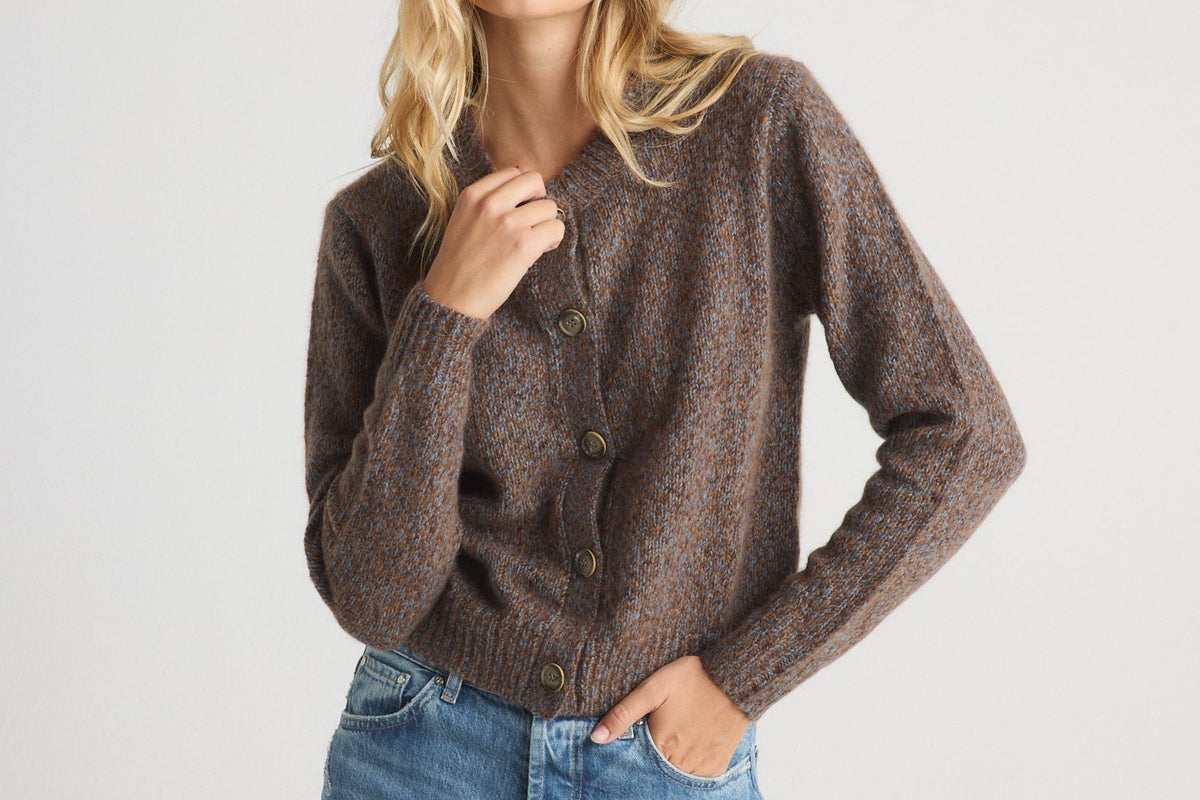 W Cashmere PHOEBE Cardigan Jay deep cocoa brown silk cashmere button front cardigan womens western boutique Utah SKU 25FHA0102