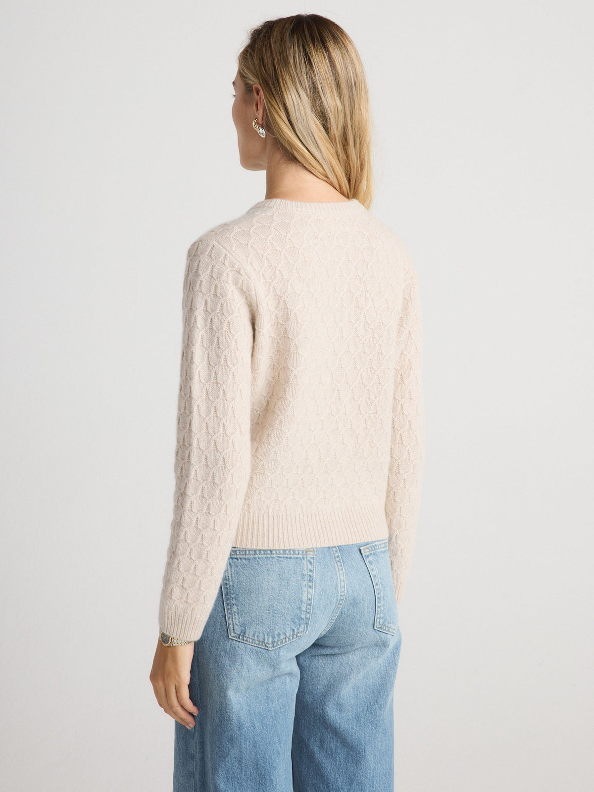 W Cashmere AURELIA Cardigan Oatmeal 5 gauge 3 ply knit with soft structured drape western fashion