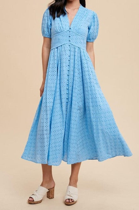 Womens Eyelet Button Dress