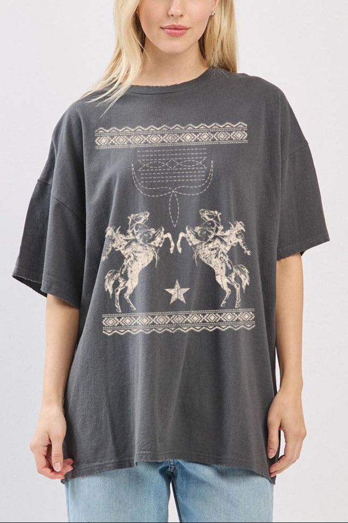 Womens Cowboys Stitch Tee cowboys on horses zutter womens short sleeve oversized wester tshirt at Boltranchstore.com