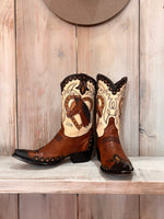 Womens Double D Horsiculture Boot womens cowboy boots horse detail brown and black leather western fashion style Boltranchstore.com Free Shipping DDL-1079-1