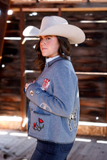 Womens Pendleton Souvenir Cardigan Denim heather womens vintage Pendleton western applique sweater Boltranchstore.com free shipping