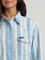 Womens Wrangler Brushpopper Boyfriend Western Snap Shirt Pale Blue womens 112374906 at Boltranchstore.com Free Shipping In stock buy now
