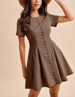 womens allie gingham mini dress in brown taupe and navy cream cute summer dress for teenager or young woman little lace details and button down slimming style