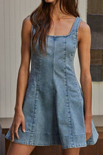 Woven Denim Cotton Spandex Flare Mini Dress western womens summer dress free shipping Boltranchstore.com popular viral